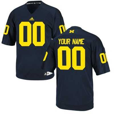 Men's Michigan Wolverines Customized Replica Football Jersey -2015 Navy Blue